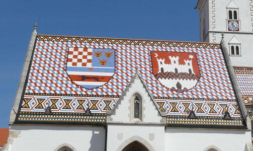 Closeup of tiles on church roof