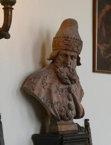 Bust of man with beard and ecclesiastical hat