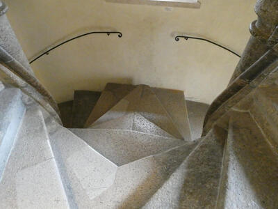 Downward view of joining of two staircases