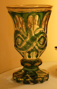 Closeup of glass with green glass elements