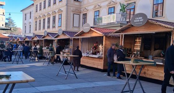 Row of Christmas market stands