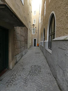 View down a very narrow street