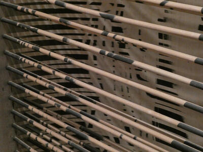 Closeup of painted wooden rods