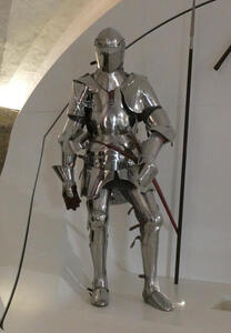 Full suit of shiny silver-colored armor