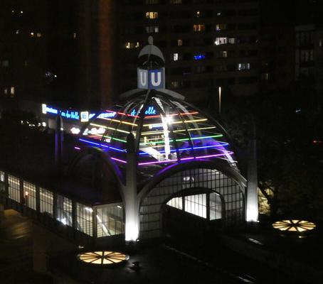 Rainbow neon lights on dome at U-bahn station