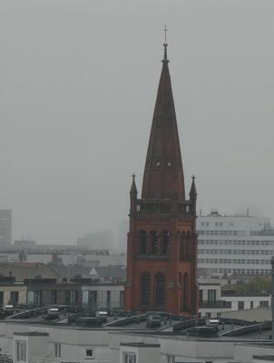 red brick church spire