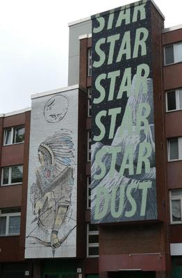 Native American at left; at right, word STAR repeated 5 times, then DUST