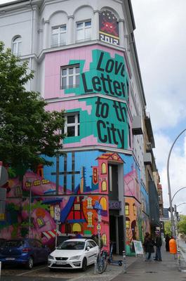 Exterior museum with large text: Love Letters to the City