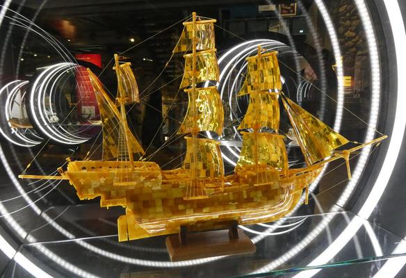 Model ship made of amber