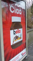 Nutella jar with “bella” on it instead, and word “Ciao” above it