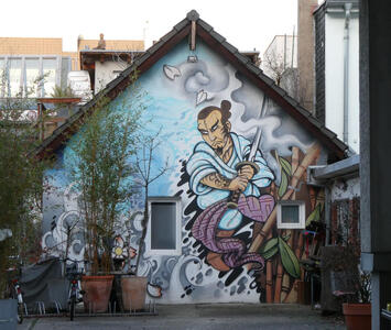 samurai painted on side of karate studio