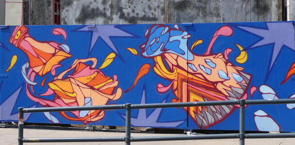 mural broken bottle and beer mug