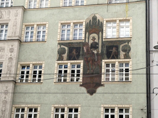 large wall painting of man on horseback