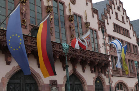 display of EU, German, Israeli, and Ukrainian flags