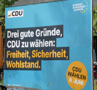 Drei gute Gründe CDU zu wählen: Freiheit, Sicherheit, Wohlstand.