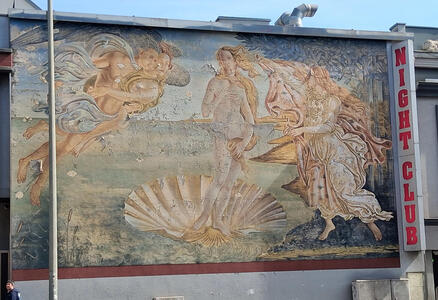 Badly aged wall painting of Venus Ascending from the Waters