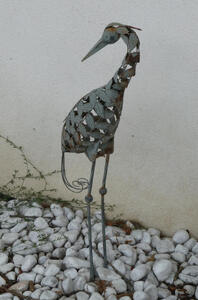 Sculpture of bird made of metal frame