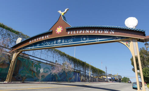 Gateway arch to Historic Filipinotown; geometric shape in middle