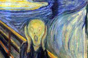 Closeup of person in “The Scream“