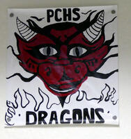 Drawing of dragon head with text PCHS Dragons