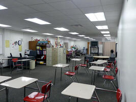 Classroom with widely spaced desks