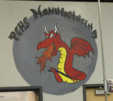 Painting of dragon on wall; text: PCHS Manufacturing