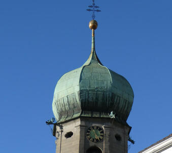 Onion-dome church with green patina