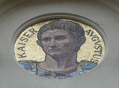 Mosaic of Roman man. Text: Kaiser Avgvstus
