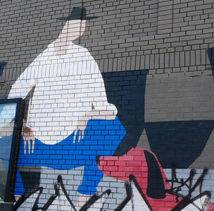 man and red dog