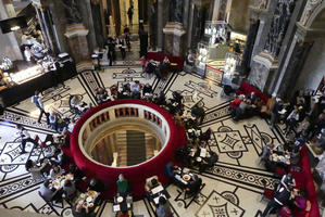 View of museum dining area from above