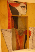 Painting of woman on elevator door